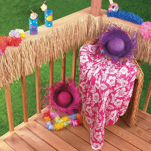 Miniatura 2 de Falda Tiki Bar Raffia Fringe - Thatch, 1 paquete, 24 pies de largo, Paquete de 10, Beige