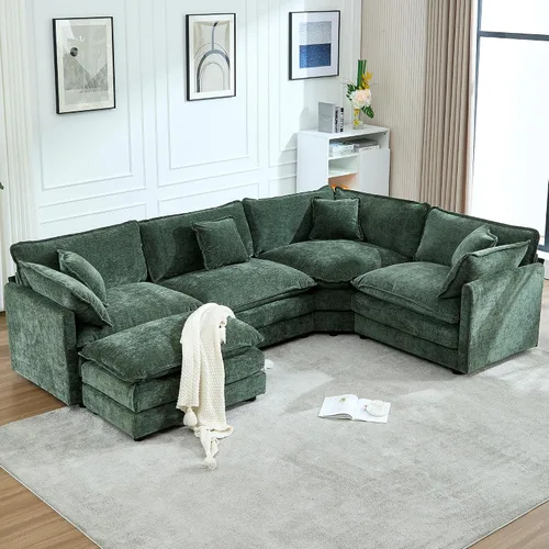 Miniatura 20 de Sofá modular modular con otomano: sofá moderno en forma de L de 76.7 pulgadas, cómodo sofá biplaza, sofá de 3 plazas de felpilla con almohada