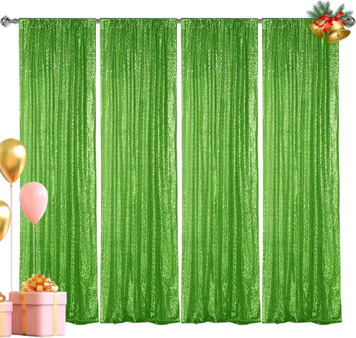 Miniatura 23 de Hahuho - Cortina de fondo de lentejuelas de 2 x 8 pies para fiestas, fondo de fotografía con paños de cortina de purpurina para decorar Navidad