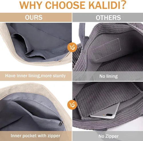 Miniatura 7 de KALIDI Bolso de mano de pana, bolso grande tipo mensajero para hombro, antisalpicaduras, bolsa cruzada con cremallera, casual, trabajo, compras