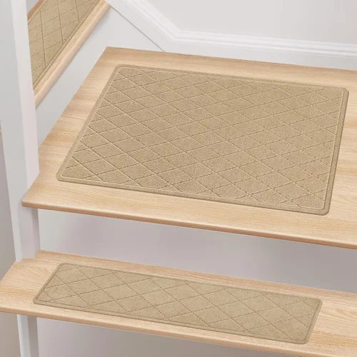 Stair Treads with Landing Rug for Wooden Steps Indoor, Peel and Stick Stair Treads Matching-Mat 20"X32" Stair Landing Slip Resistant Polyester Stair