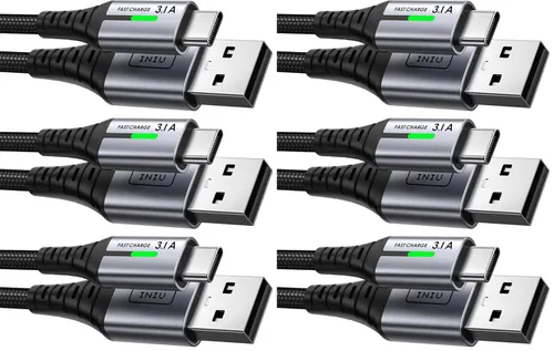 Miniatura 11 de Cable Cargador INIU USB C 6.6 pies, Cable de Carga Rápida USB A a Tipo C 3.1A, Cordón de Datos USB-C Trenzado de Aleación de Zinc para iPhone 15 Pro