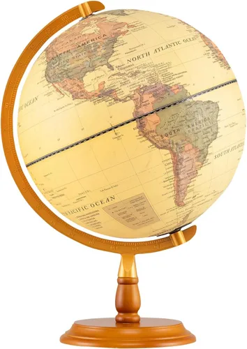 Goplus Globo del mundo iluminado de 12 pulgadas, lámpara de noche giratoria con soporte de madera, decoración de escritorio educativa de geografía