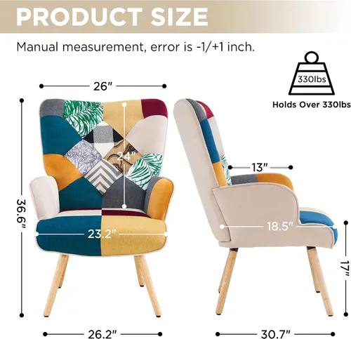 Miniatura 2 de Silla de Acento, Silla de Sala de Estar, Sillón Moderno de Respaldo Alto, Sillas de Lectura de Patchwork Colorido para Dormitorio, Silla de Descanso