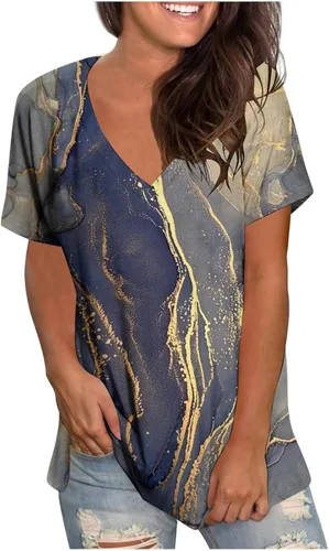 Camisetas de manga corta con cuello en V para mujer, holgadas, elegantes, casuales, tipo túnica, de moda 2023