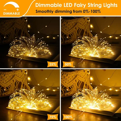 Miniatura 2 de Mlambert Paquete de 3 luces de hadas de 33 pies, funciona con pilas con control remoto y temporizador, impermeable, regulable, 8 modos, 100 luces