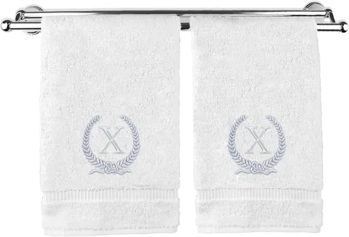 Miniatura 175 de Toalla de mano con monograma, regalo personalizado, 16 x 30 pulgadas, diseño de corona dorada bordada con letra blanca en toalla negra, extra