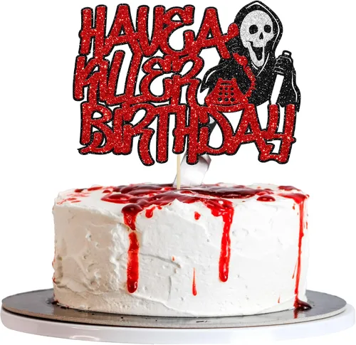 Miniatura 24 de Gyufise 1 pieza de decoración de pastel de cumpleaños con purpurina montada de terror clásico de Halloween para temática de terror sangriento