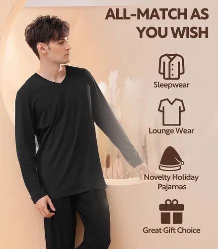 Miniatura 5 de DAVID ARCHY Conjunto de pijama para hombre, de algodón suave, de manga larga, cómodo, con bolsillos