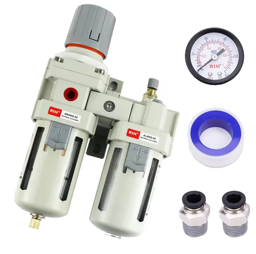 RIH Pneumatics - Regulador de filtro de aire comprimido NPT de 1/2 pulgada, lubricador combinado separador de trampa de agua/aceite, calibre (0-150
