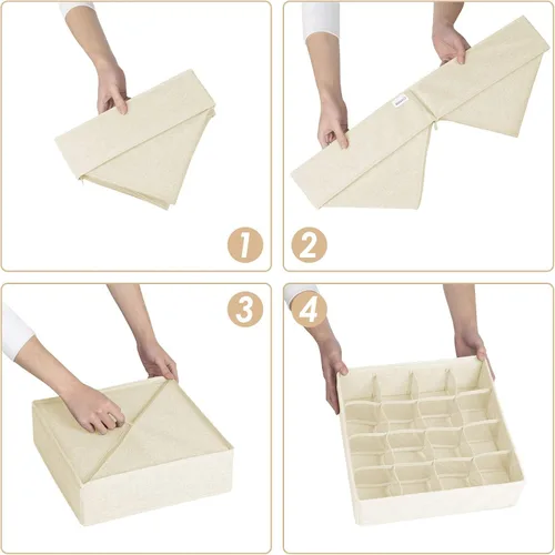Miniatura 6 de Criusia Paquete de 3 organizadores para cajones de ropa interior y calcetines, organizadores de armario y cómoda de 64 celdas con tela plegable