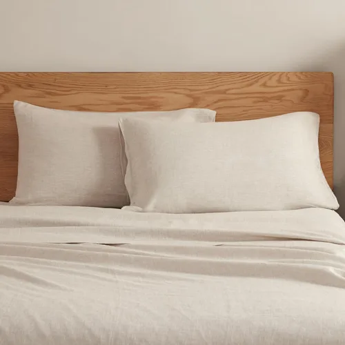 DAPU - Fundas de almohada de lino puro (1 par), tejido de lino natural francés 100% (Queen, blanco)