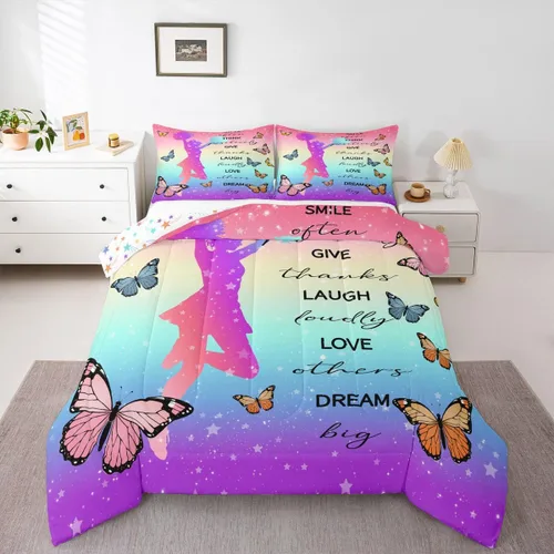 Miniatura 22 de Erosebridal Juego de ropa de cama de princesa de ballet, tamaño Queen, juego de edredón de 3 piezas para niñas bailarinas de ballet, lindo juego