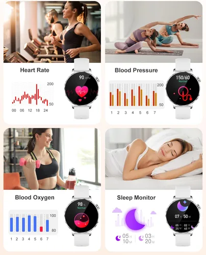 Miniatura 6 de Reloj inteligente para mujer, pantalla táctil HD de 1.27 pulgadas, llamadas Bluetooth, frecuencia cardíaca y seguimiento del sueño, más de 100 modos