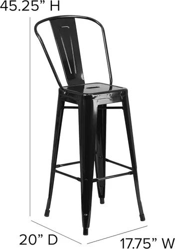 Miniatura 2 de Merrick Lane Taburete de altura de barra serie Dothan - Acabado negro - Marco de metal con soporte cruzado - Práctico respaldo extraíble