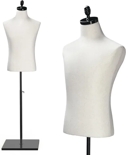 VINGLI Torso de maniquí masculino con soporte de madera/metal, forma de vestir masculina de altura ajustable para exhibición de ropa y costura