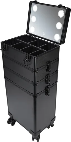 Karl home estuche de maquillaje 4 en 1, carro de cosméticos rodante, organizador de viaje de gran capacidad con llave, ruedas giratorias 360° para