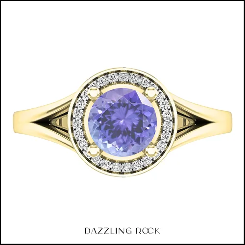 Miniatura 12 de Dazzlingrock Collection Anillo de compromiso redondo de 0.276 in con halo de diamante blanco y vástago dividido para ella en oro macizo de 14