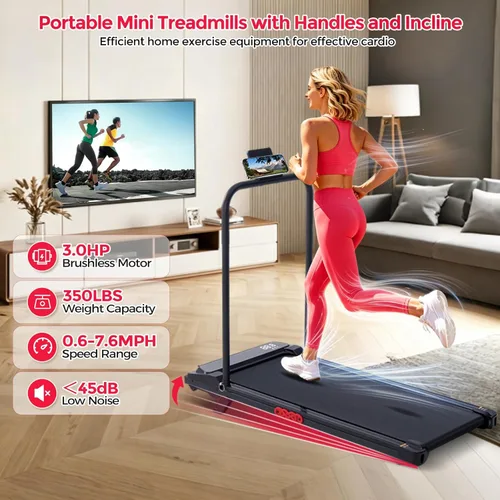 Miniatura 4 de Walking Pad with Incline and Handle Bar, 3.0HP Electric Protable Mini Walking Pad Treadmills for Home Small Space, Small Treadmill for Exercising