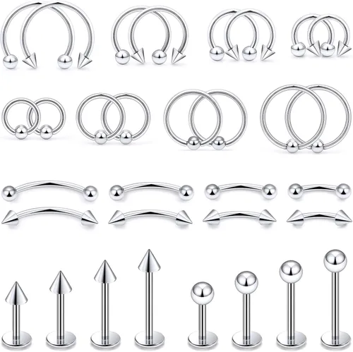 Miniatura 10 de 16G 20G Anillos de labio de herradura, septum, nariz, anillos de tragus de acero quirúrgico, hélice, caracola, torre, daith, snug, cartílago