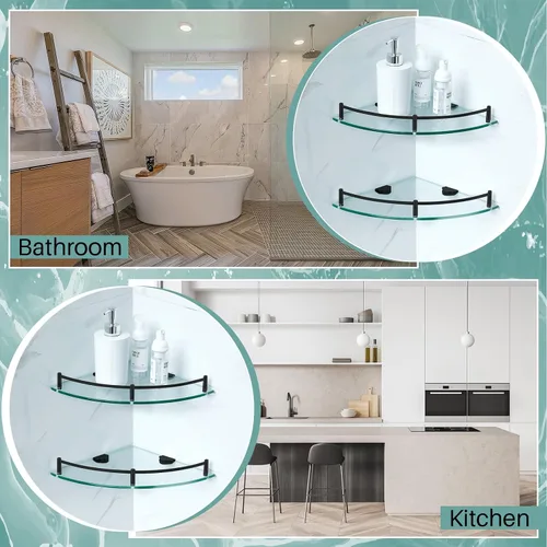 Miniatura 7 de Crowye 2 Piezas Estante Esquinero de Ducha de 2 Niveles Estante Esquinero de Vidrio Acero Inoxidable Montado en la Pared Organizador de Baño