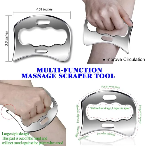 Miniatura 4 de BYYDDIY 3 en 1 304 Juego de herramientas de raspador muscular de acero inoxidable, herramientas de masaje de raspado para terapia física