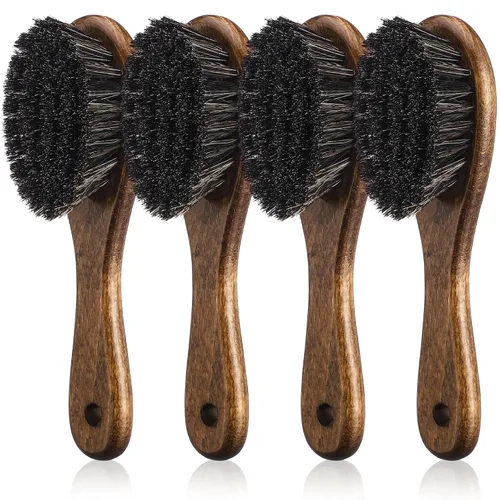 Miniatura 9 de Juego de 4 cepillos de peluquero con mango de madera de fibra natural, cepillo para peinar barba, plumero de cuello y cepillo de limpieza