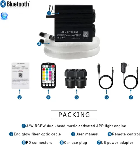 Miniatura 6 de AKEPO - Luces de fibra óptica de doble cabezal de 32 W de tamaño pequeño, 1100 piezas de fibras ópticas de 0.03 pulgadas en 13.1 pies+RGBW de fibra