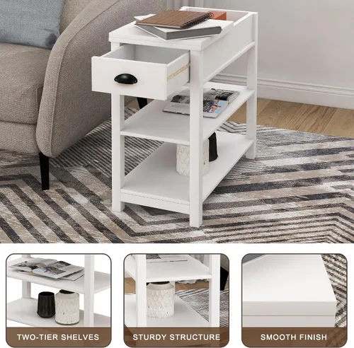 Miniatura 5 de Mesa auxiliar estrecha con tapa abatible, mesa auxiliar delgada con cajón, mesas auxiliares con almacenamiento para espacios pequeños, sala