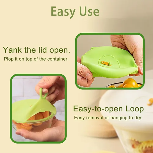 Miniatura 5 de Tapas elásticas de silicona para almacenamiento de alimentos, tapas reutilizables elásticas y selladas con pestaña de extracción fácil de abrir e