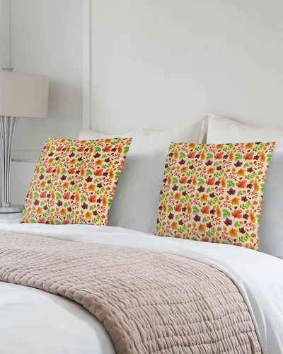 Miniatura 3 de Juego de 2 fundas de almohada decorativas de algodón de 18 x 18 pulgadas, con hojas de acuarela para sofá, cama, dormitorio, sala de estar