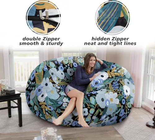Miniatura 4 de Funda de 6 pies para puf gigante - Funda de puf de terciopelo holandés suave y esponjosa (sin relleno, solo funda), funda de sofá holgazán Azul