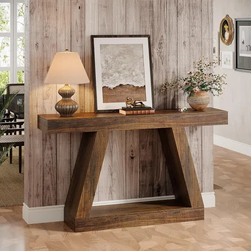 Miniatura 5 de Tribesigns Mesa consola de granja, mesa de sofá rústica de 55 pulgadas con almacenamiento, mesa de entrada de madera industrial para pasillo, sala
