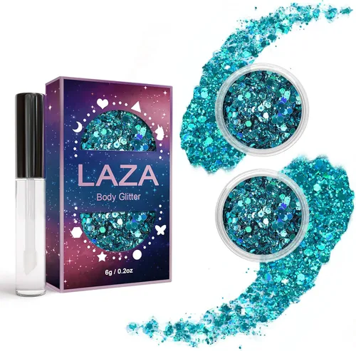Miniatura 14 de Laza Purpurina corporal, 2 tarros de lentejuelas gruesas holográficas con pegamento de purpurina, perfecto para mujeres, sombra de ojos, maquillaje