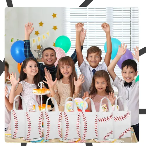 Miniatura 5 de Ferraycle 24 bolsas de regalo de béisbol con asas, reutilizables, para aperitivos, golosinas, bolsas no tejidas para cumpleaños, deportes, fiestas