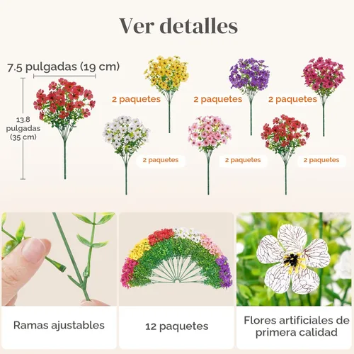Miniatura 2 de Lifewit Flores artificiales para interiores y exteriores, 12 paquetes de flores falsas de plástico con hojas de eucalipto para decoración del jardín