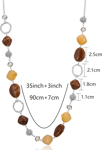 Miniatura 5 de BULINLIN Collar largo de cuentas para mujer, collar de cadena de suéter plateado con cuentas de resina de cristal, joyería de moda para niñas