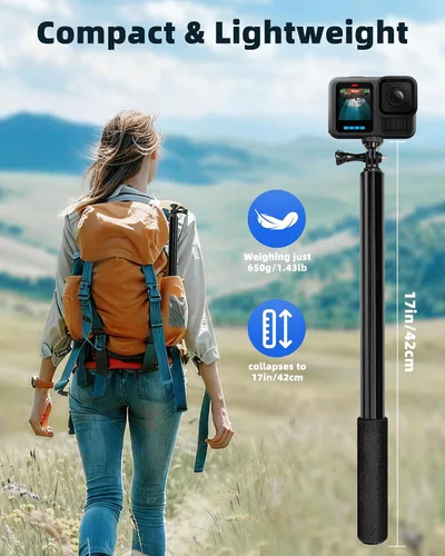 Miniatura 8 de Palo selfie extra largo de 118 pulgadas, palo selfie invisible de 10 pies, aluminio compatible con Insta360 X5/X4/X3 ONEX2/RS, Gopro, DJI Osmo