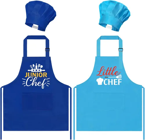 Miniatura 8 de Juego de 4 delantales y sombrero de chef para niños, regalo para niñas y niños, con palabras del alfabeto de animales, delantales ajustables