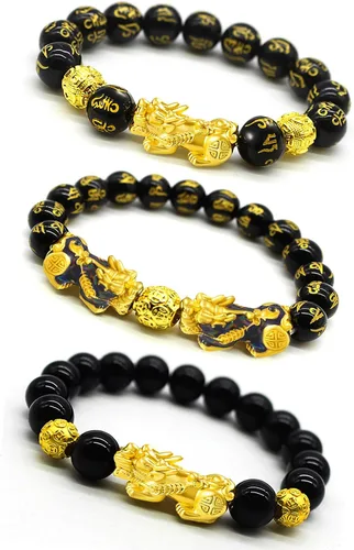 RIOSO Feng Shui - Pulseras de buena suerte para hombres y mujeres con cuentas de obsidiana y dragón de la suerte, pulsera Pixiu Pi Yao atrae riqueza