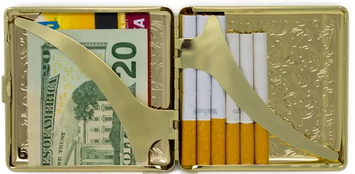 Miniatura 5 de Caja de cigarrillos chapada en metal con estampado victoriano dorado (paquete completo) y caja de almacenamiento
