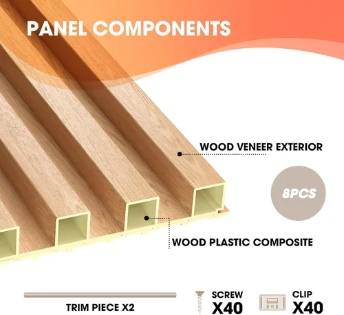 Miniatura 4 de OUZUGIE WPC Paneles de Pared de Rejilla Acústica, Paquete de 8 Paneles de Pared 3D de 96 x 6 Pulgadas para Decoración de Paredes Interiores, Sala