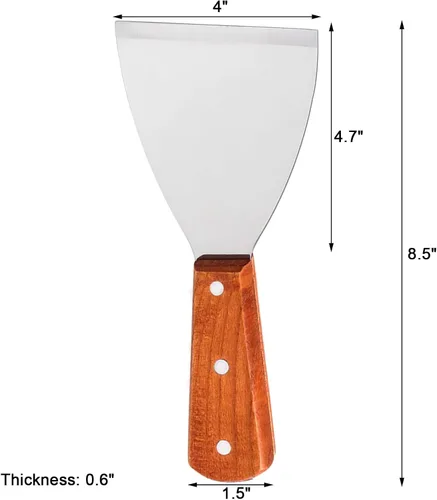 Miniatura 3 de Rascadores de parrilla de acero inoxidable prémium con borde inclinado, mango de madera para cocinar barbacoas, paquete de 2
