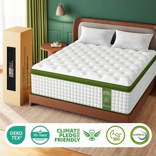 Miniatura 7 de BedStory Firm Full Mattress 12 Inch, Hotel Collection Hybrid Mattresses with Zoned Lumbar Support, Extra Back & Hip Support, CertiPUR-US