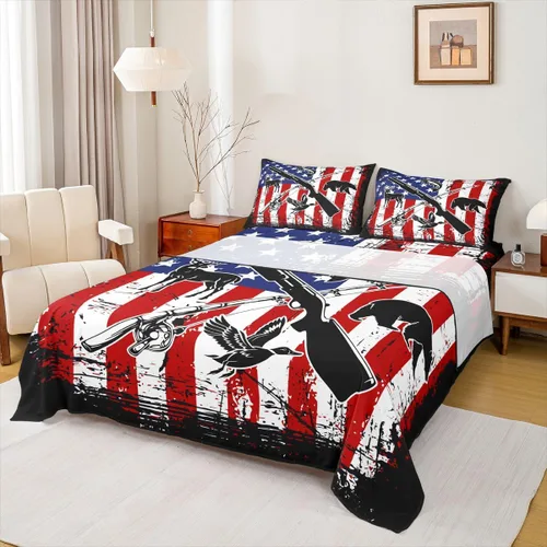 Miniatura 39 de Rustic Lodge - Juego de sábanas tamaño individual con diseño de oso y alce, diseño de retazos, color rojo y negro, a cuadros, ropa de cama de Multi
