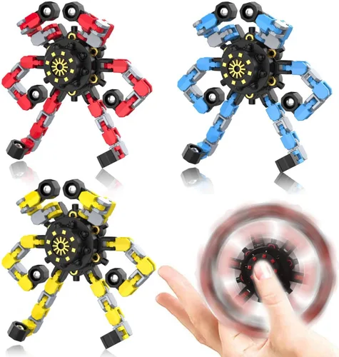 Miniatura 4 de Fidget Spinners transformables, 18 piezas de juguetes sensoriales divertidos para adultos, cadena deformable DIY robot spinner, juguete giroscopio