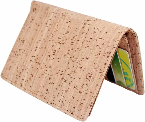 Miniatura 5 de boshiho Cartera de bloqueo RFID ecológica con corcho biplegable para tarjetas con monedero con cremallera y ventana de identificación (corcho) (01)