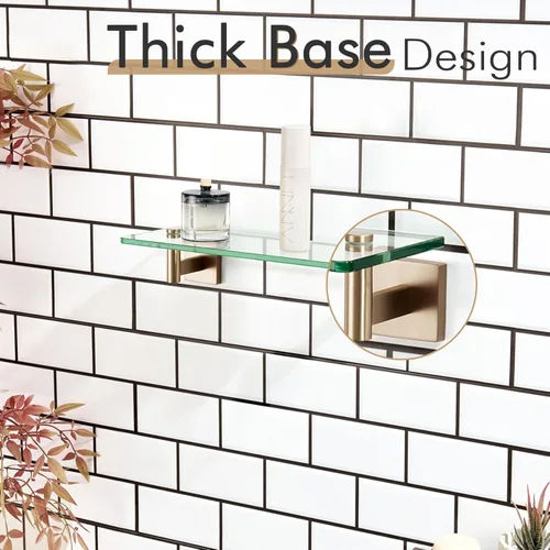 Miniatura 8 de KOKOSIRI Estantes de Pared Hardware de Baño Estante Flotante de Vidrio de 12 Pulgadas para Dormitorio, Sala de Estar, Cocina, Rack Colgante Bronce