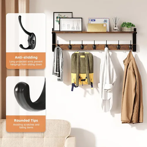 Miniatura 4 de Oraich - Ganchos de pared con estante, perchero de pared de 73 cm con gancho para colgar abrigos, mochilas, llaves y ropa, estante flotante de pared