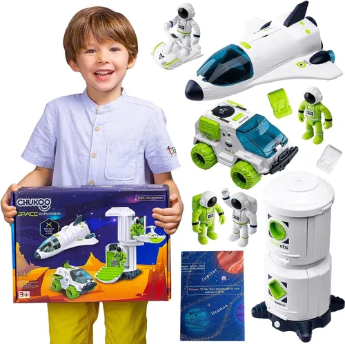 [Conjunto Mejorado] Juguetes Espaciales para Niños de 3 4 5 6 7 8, Transbordador Espacial con Juguetes de Nave Cohete - 4 Astronautas, Estación y